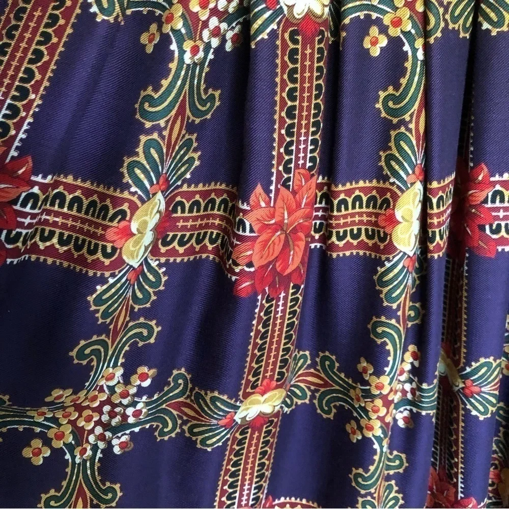 Vintage Pleated Midi Skirt Baroque Print Dark Academia Equestrian 12